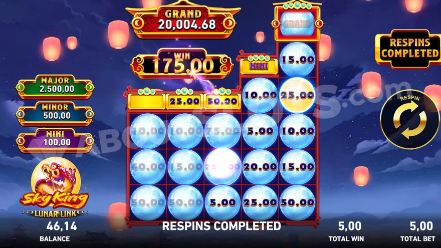 175 Win in Hold and Win Feature.