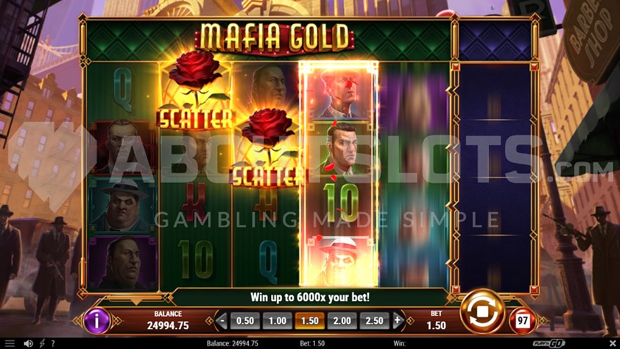 Near miss Free Spins activation in Mafia Gold slot.