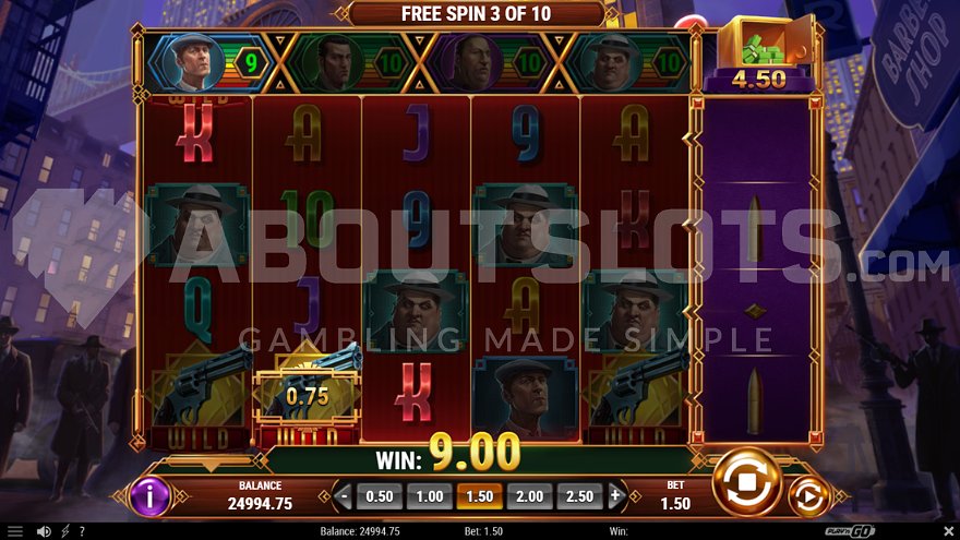 Mafia Gold Free Spins win example.