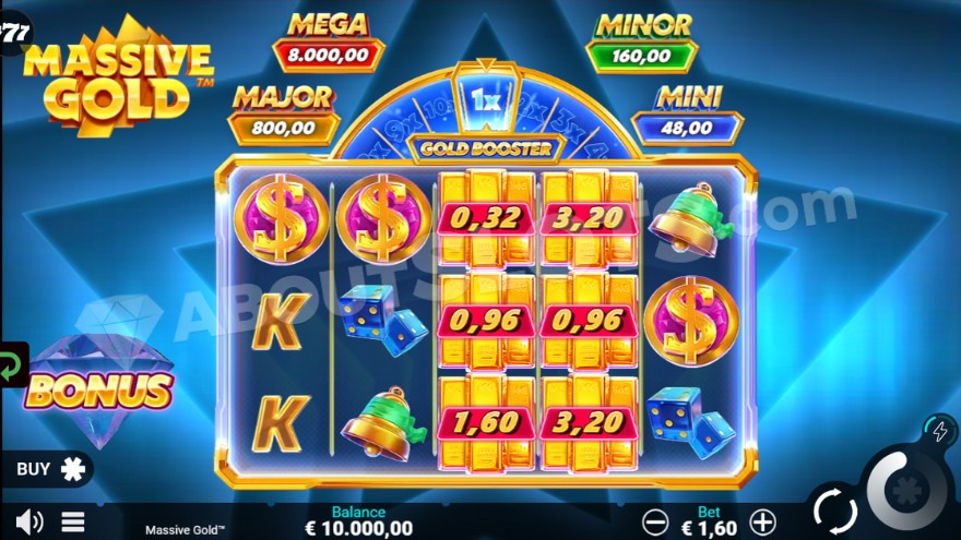 Base game with various jackpots above the reels.