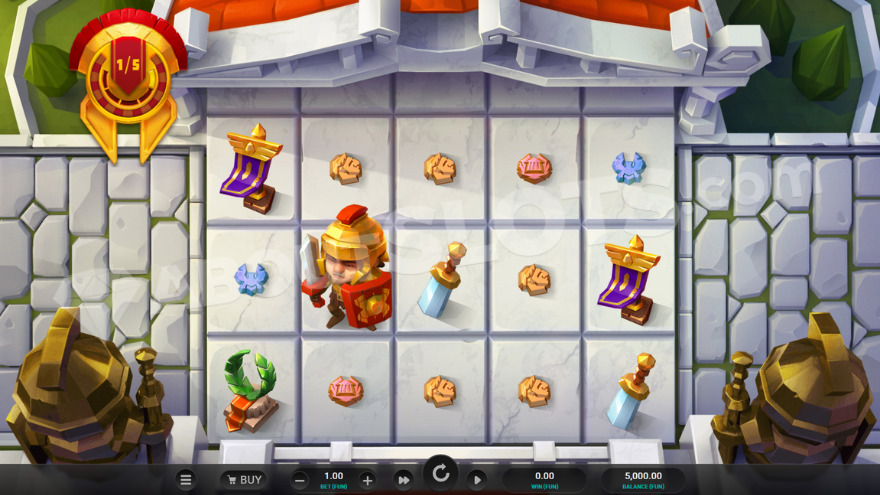 Gameplay in Marching Legions slot featuring a Roman soldier symbol on the second reel.