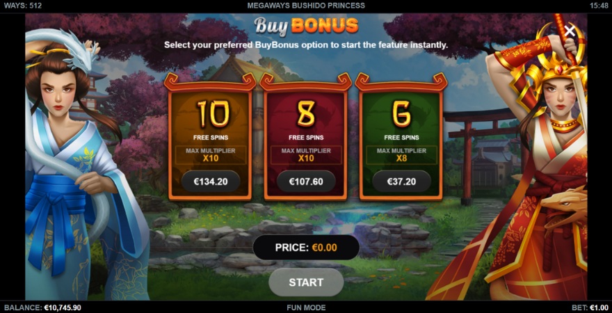 Megaways Bushido Princess Bonus Buy Options