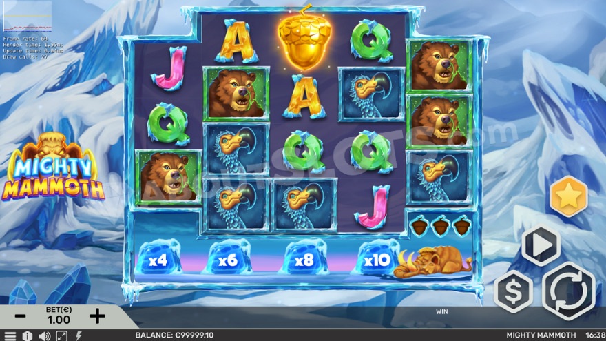 Base game view showcasing a golden acorn on the middle reel.