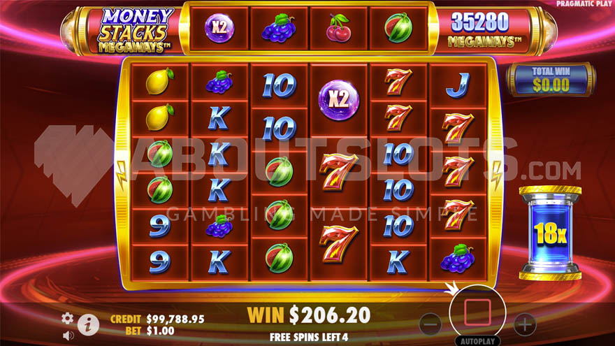 Free Spins with two Wild Multipliers visible on the grid, X2 and a global multiplier x18.