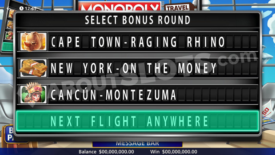 Boarding Call Feature displaying four destination choices.