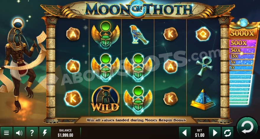 Base game featuring Thoth on the left of the reels.