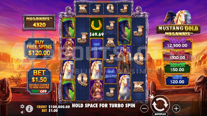 Gameplay in Mustang Gold Megaways base game