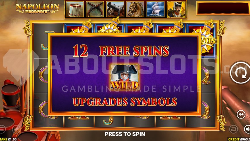 Free Spins triggered in Napoleon Megaways.