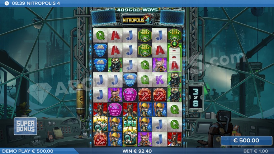Super bonus game with maximum lines activated.