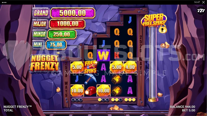 Gameplay in the Nugget Frenzy slot.