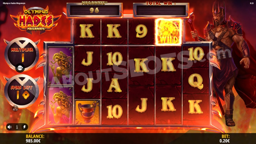 Bonus game with a 1X multiplier and 10 free spins remaining.