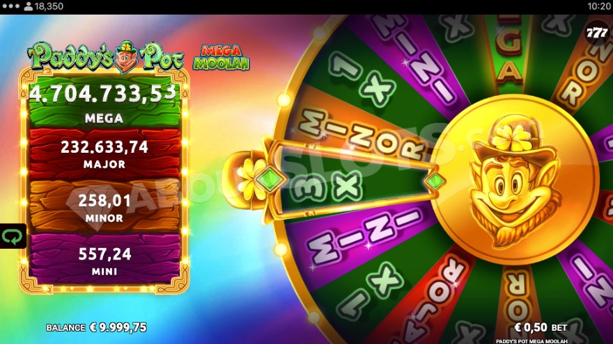 Mega Moolah Jackpot Wheel during a spin.