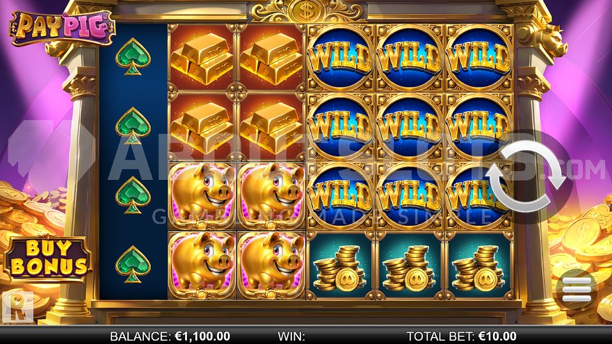 Pay Pig slot machine in a vault with 6 reels and 4 rows.