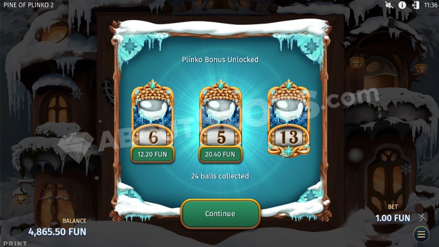 Plinko Bonus game introduction with Scatter Re-Roll option.