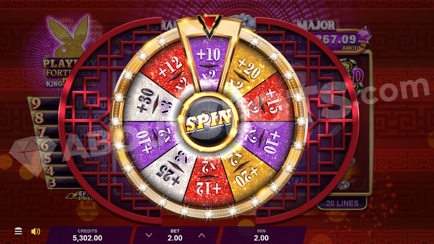 Free Spins wheel showing segments from 10 spins with 2X multiplier to 30 spins with 3X multiplier.