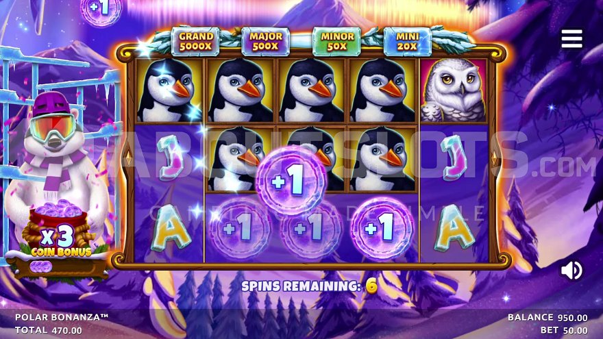 Polar Bonanza free spins bonus feature in Northern Lights Gaming slot.