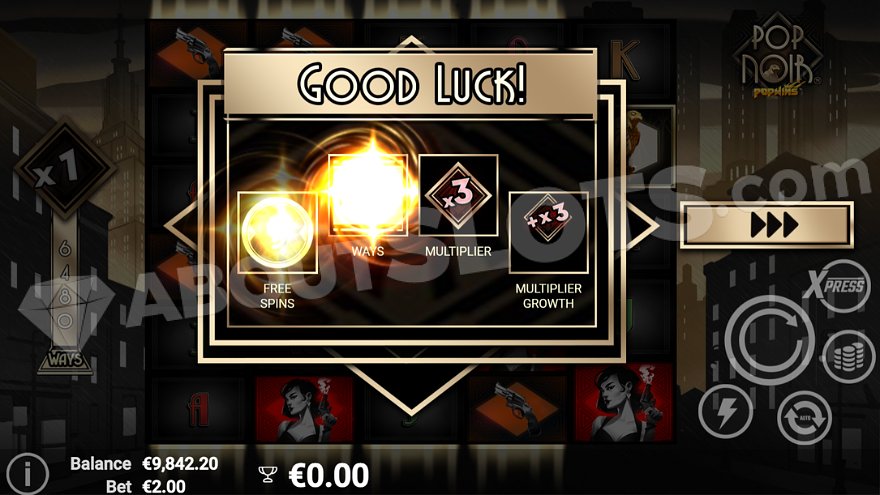 Reel displaying the number of free spins and other conditions for the free spins mode.