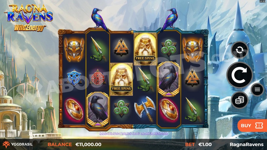 Base game showing two ravens above the reels.