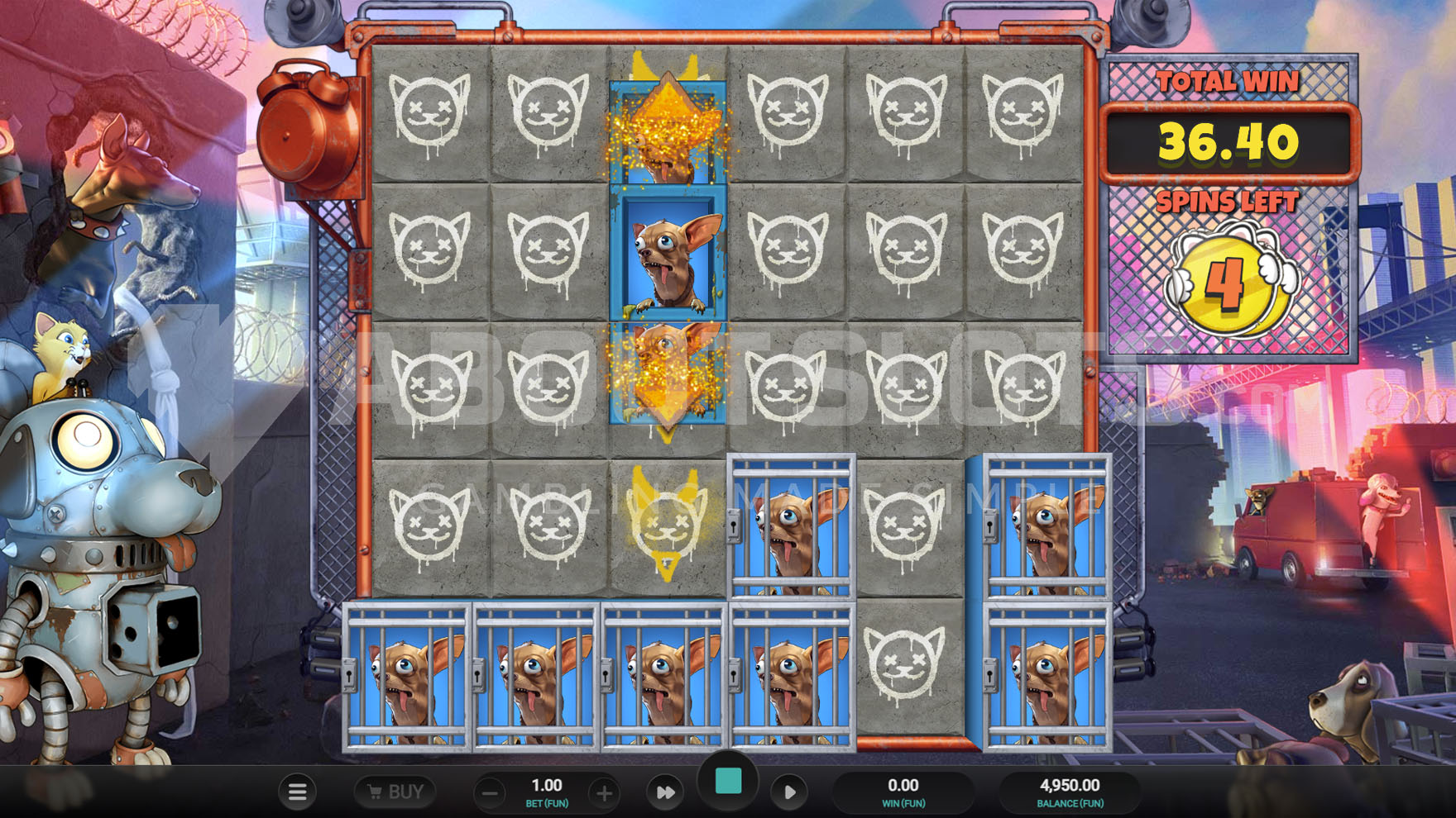 Free Spins bonus in progress, showing several locked high-pay symbols and an Expanding symbol.
