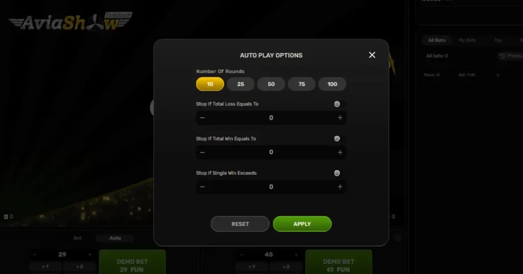 Automatic betting at Aviashow Automatic betting at Aviashow