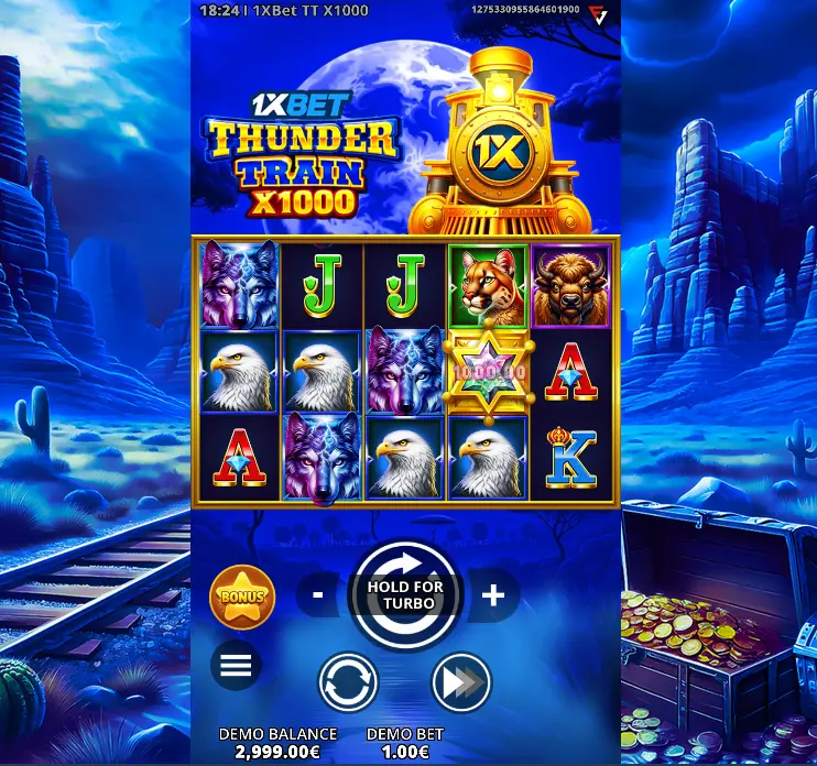 1XBet Thunder Train x1000 Interface