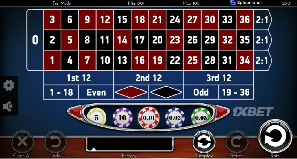 1xEuropean Roulette Interface
