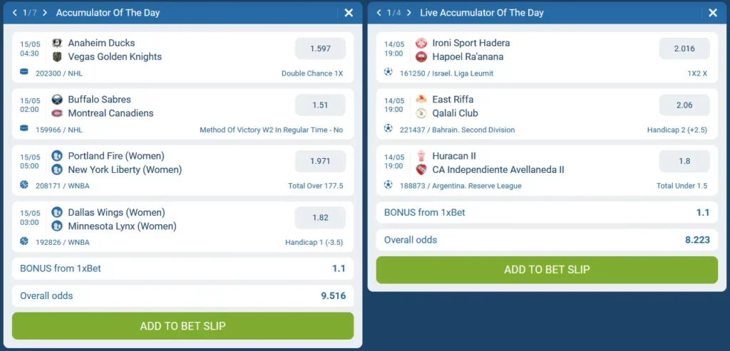 Accumulators Of The Day at 1xBet