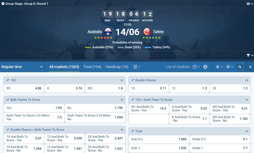 Australia - Turkey at 1xBet