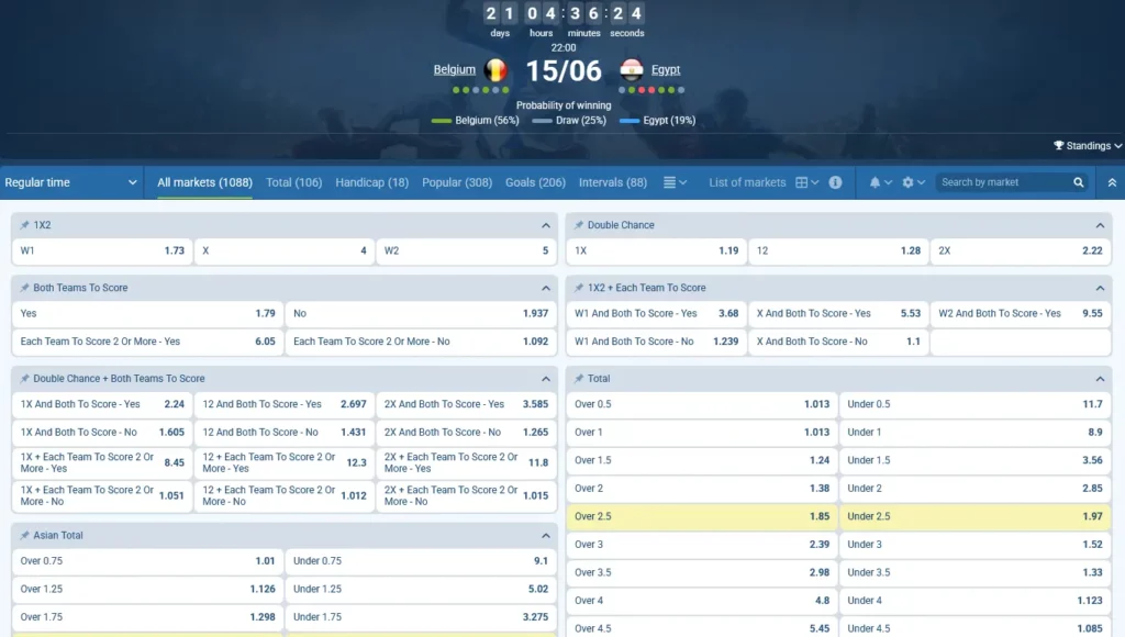 Belgium - Egypt at 1xBet