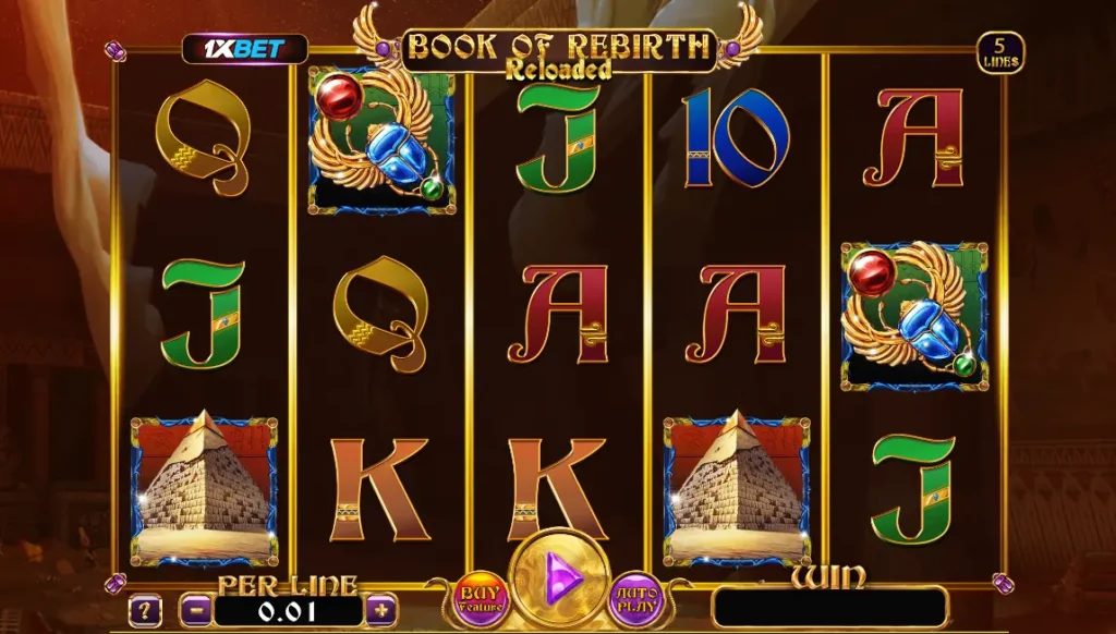 Book of Rebirth Reloaded 1xbet Interface