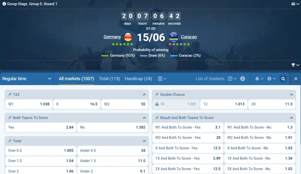 Germany - Curacao at 1xBet
