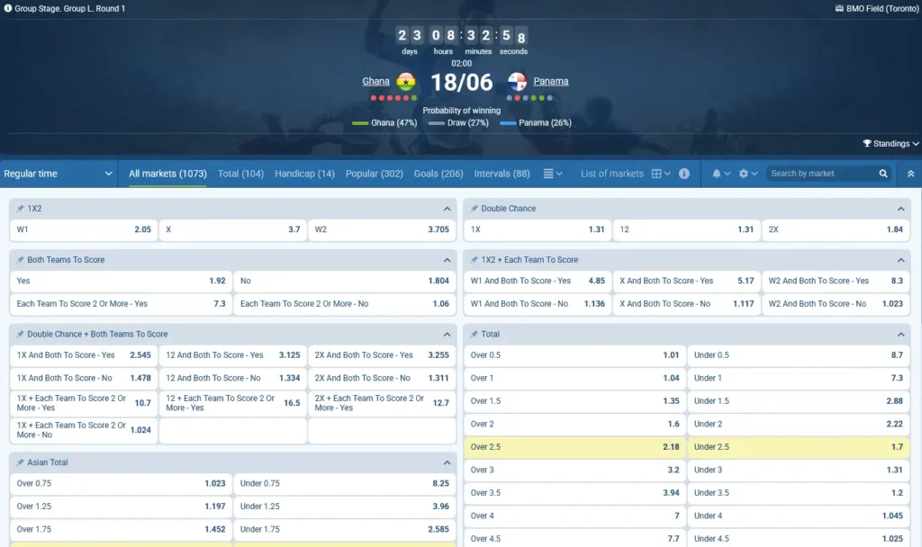 Ghana - Panama at 1xBet