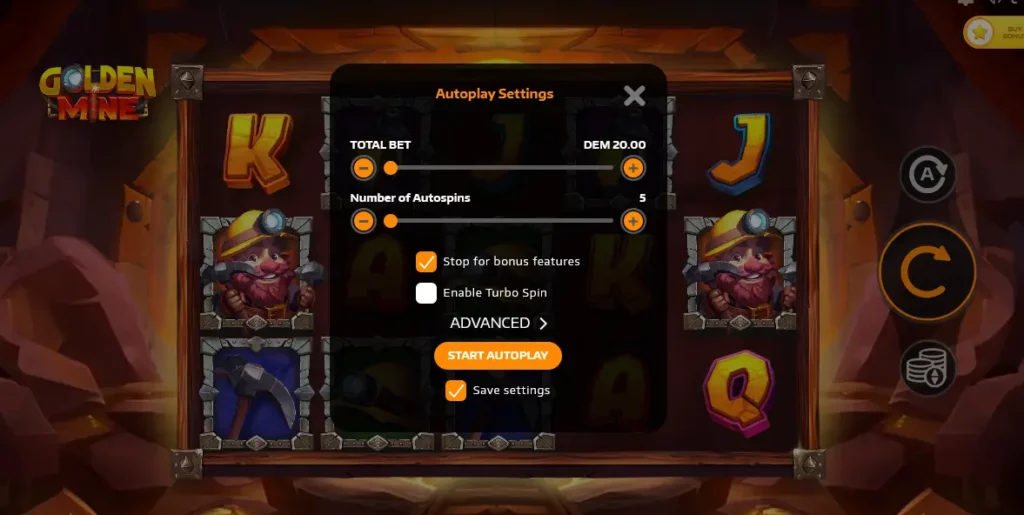 Golden Mine Autoplay Settings