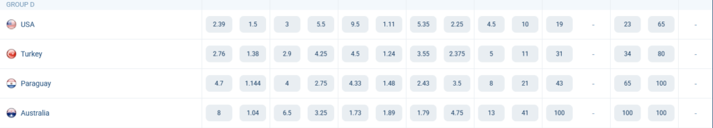 Group D. World Cup 2026. Odds at 1xBet