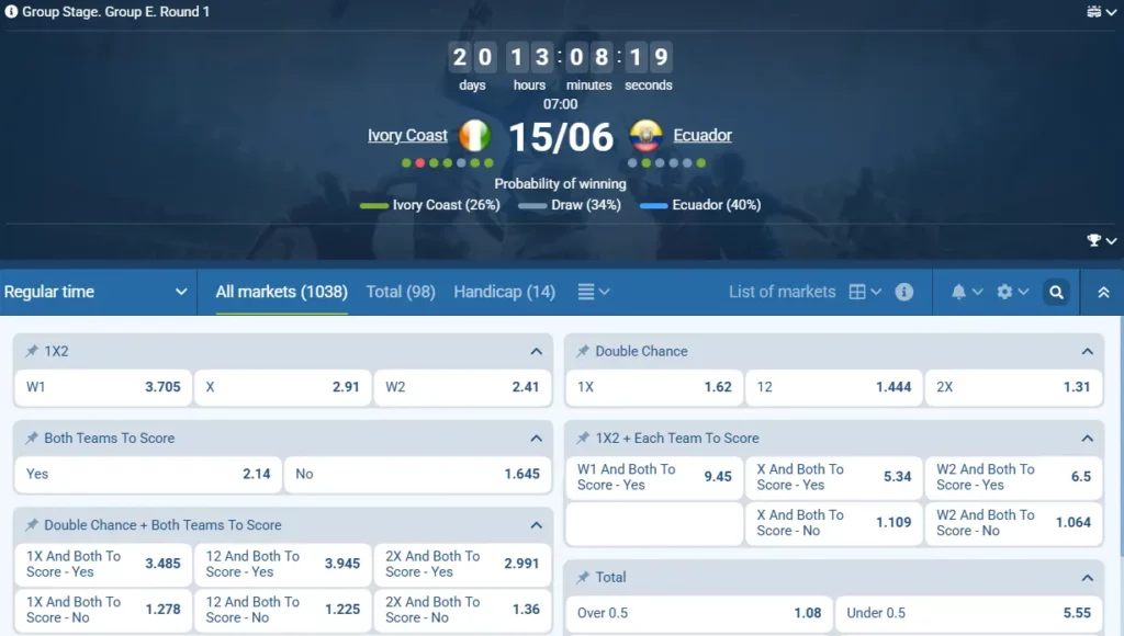 Ivory Coast - Ecuador at 1xBet