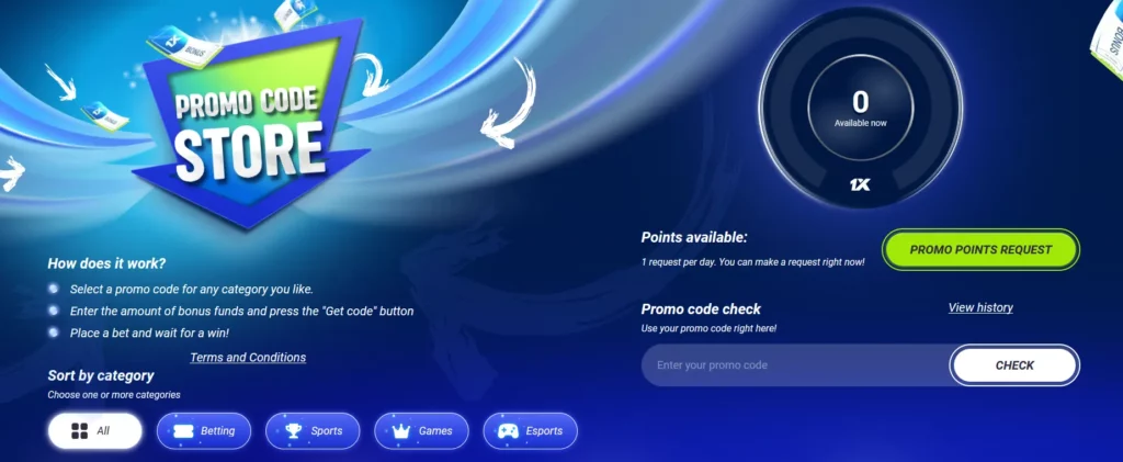 Promo Code Store at 1xBet