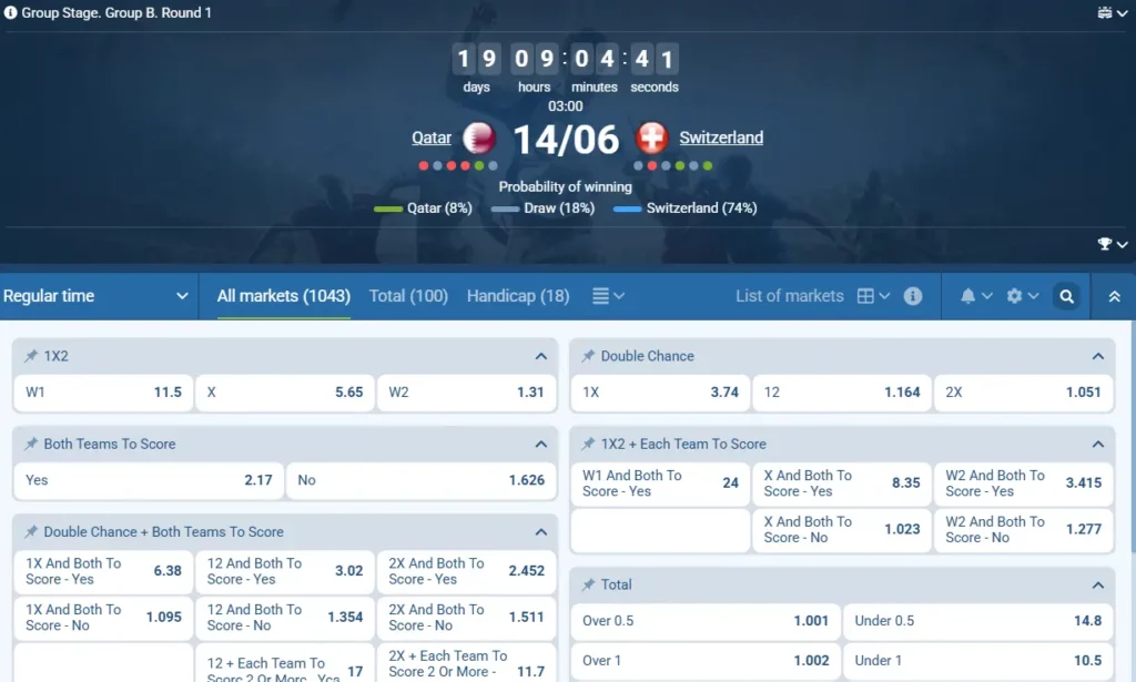 Qatar - Switzerland at 1xBet