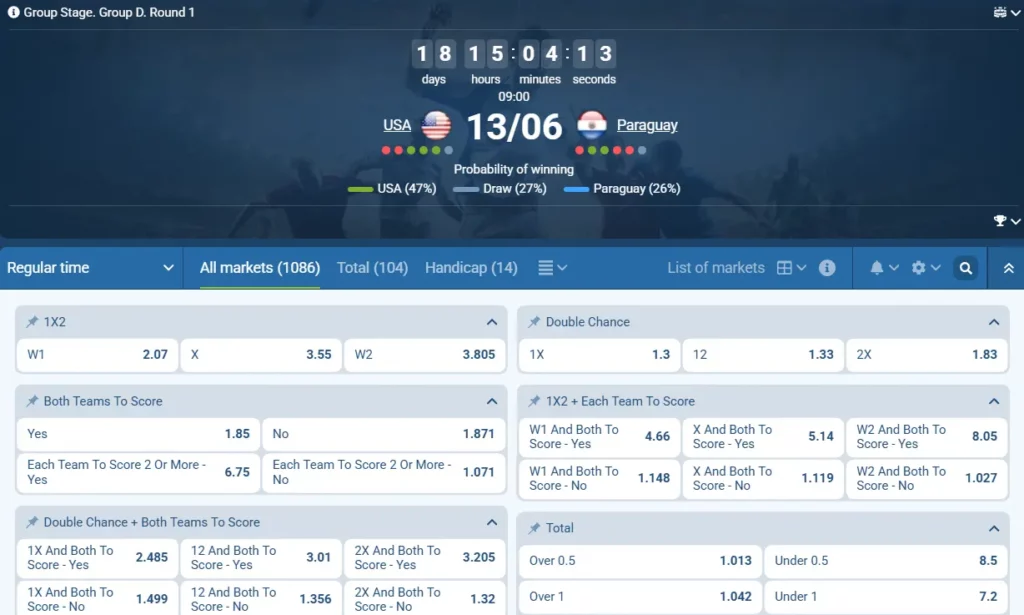 USA - Paraguay at 1xBet