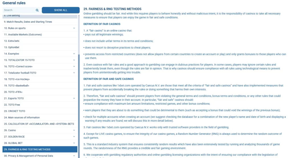 1xBet Fairness & RNG Testing Methods