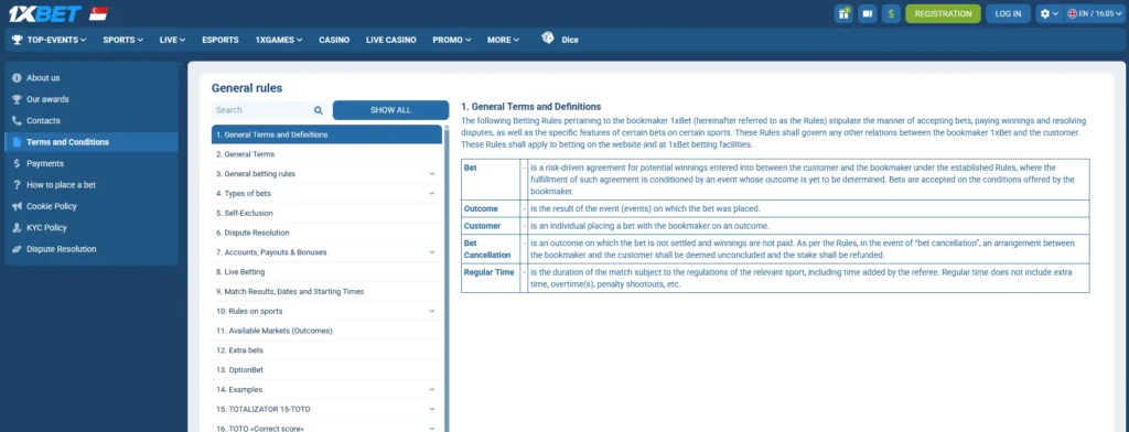 1xBet Terms and Conditions