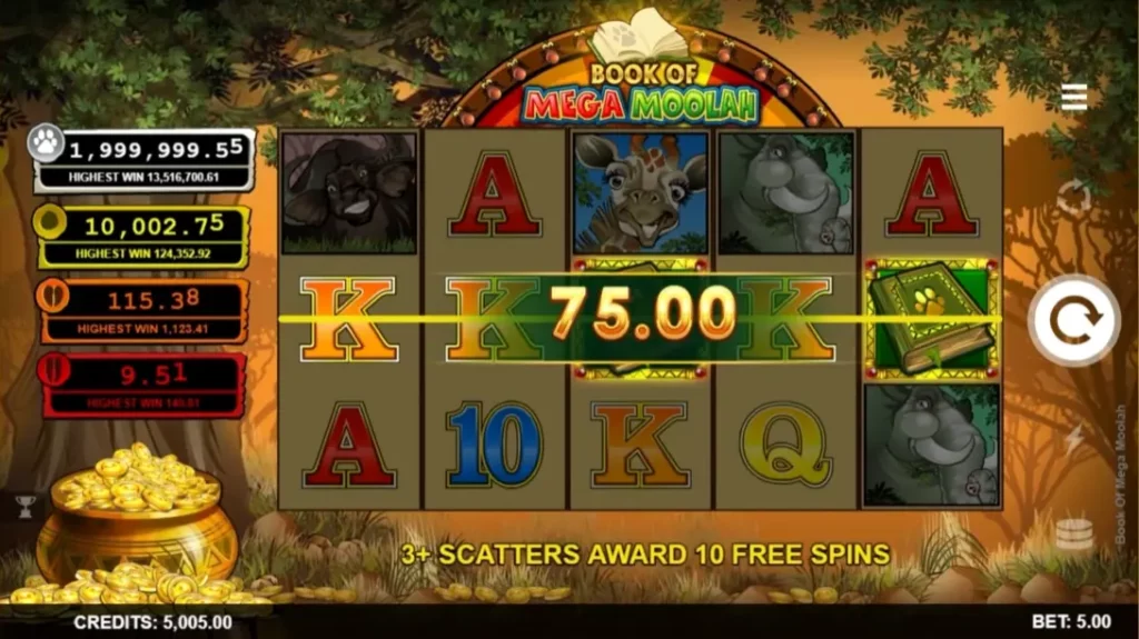 Book of Mega Moolah Interface