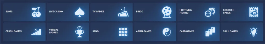 Casino Categories at 1xBet