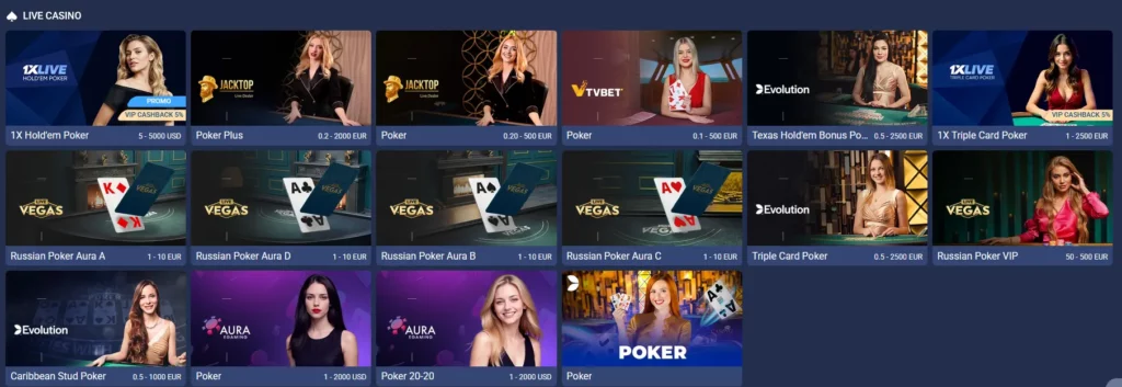 Live Casino Poker at 1xBet
